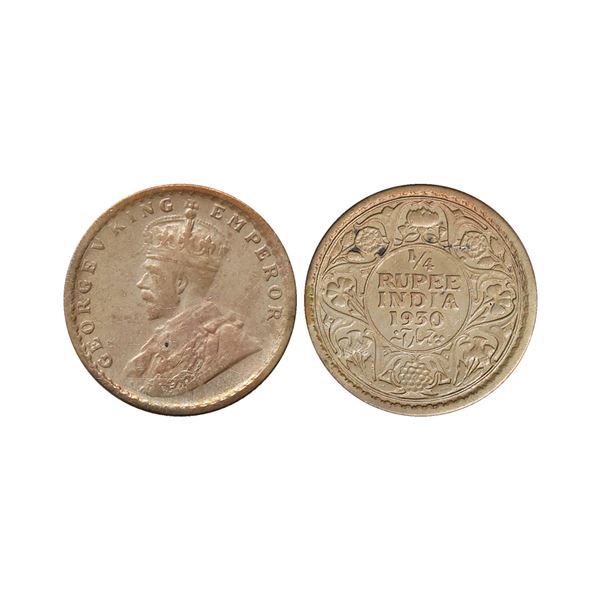 George V King Emperor, Silver 1/4 Rupee, 1930, Calcutta Mint