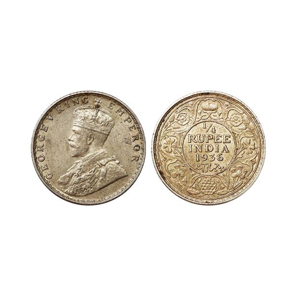 George V King Emperor, Silver 1/4 Rupee, 1936, Bombay Mint