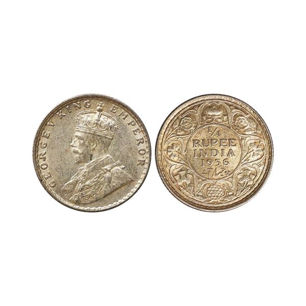 George V King Emperor, Silver 1/4 Rupee, 1936, Bombay Mint
