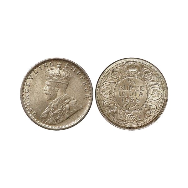 George V King Emperor, Silver 1/4 Rupee, 1936, Calcutta Mint