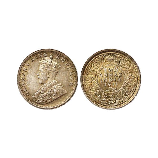 George V King Emperor, Silver 2 Annas, 1911, Calcutta Mint