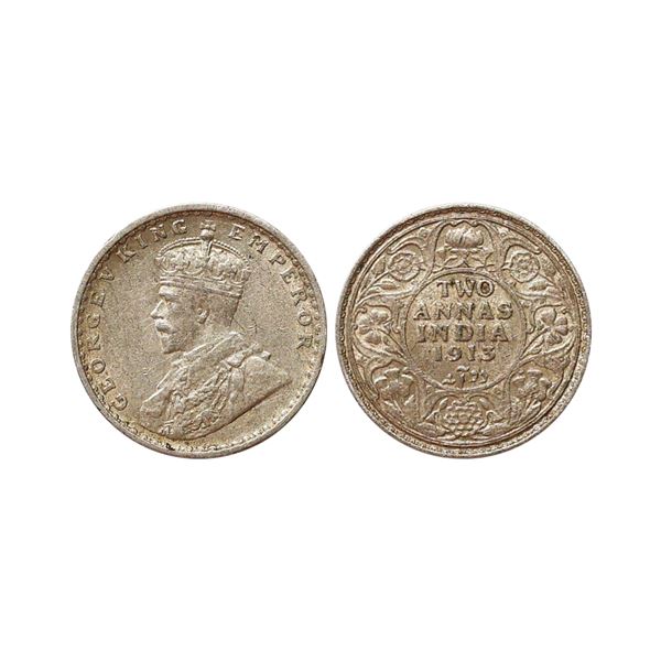 George V King Emperor, Silver 2 Annas, 1913, Calcutta Mint