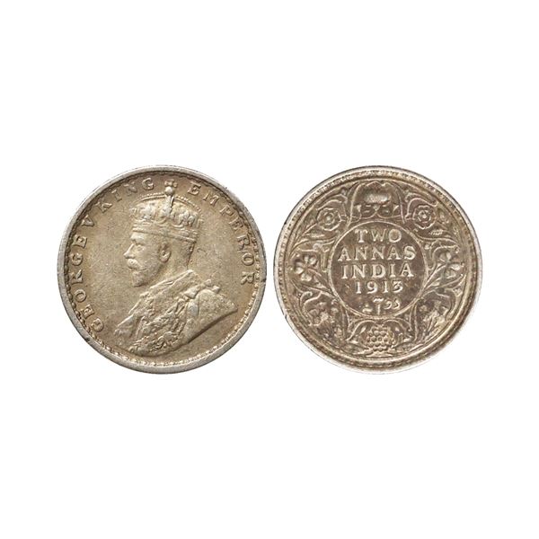 George V King Emperor, Silver 2 Annas, 1913, Bombay Mint