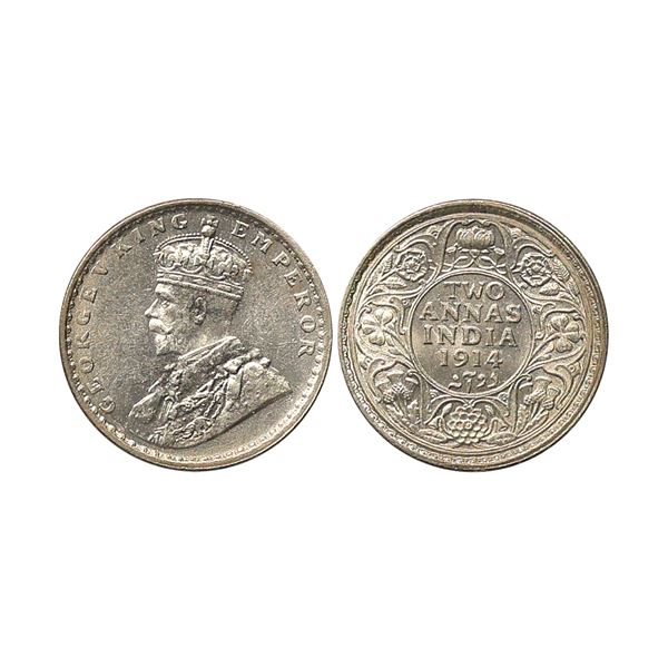 George V King & Emperor, Silver 2 Annas, 1914, Calcutta Mint