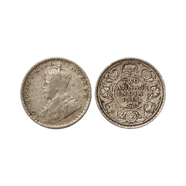 George V King Emperor, Silver 2 Annas, 1915, Calcutta Mint