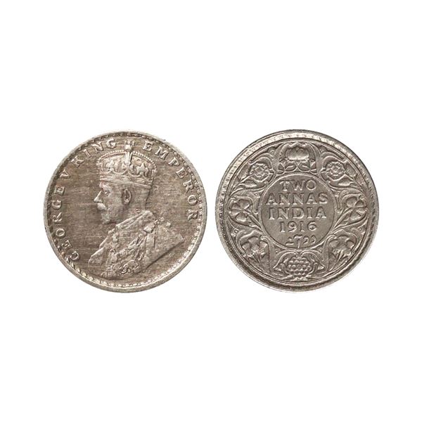 George V King Emperor, Silver 2 Annas, 1916, Calcutta Mint
