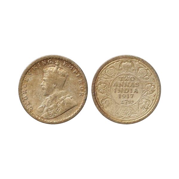 George V King Emperor, Silver 2 Annas, 1917, Calcutta Mint