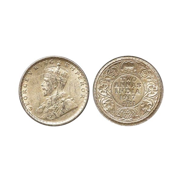 George V King Emperor, Silver 2 Annas, 1917, Calcutta Mint