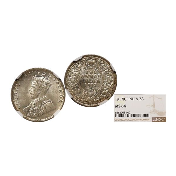 George V King Emperor, Silver 2 Annas, 1917, Calcutta Mint