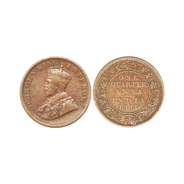 George V King Empreor, Bronze 1/4 Anna, 1911, Calcutta Mint