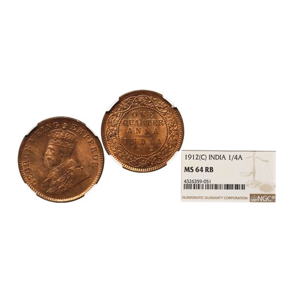 George V King Emperor, Copper 1/4 Anna, 1912, Calcutta Mint