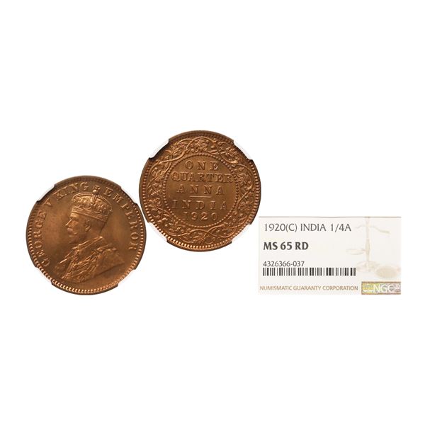 George V King Emperor, Copper ¼ Anna, 1920, Calcutta Mint