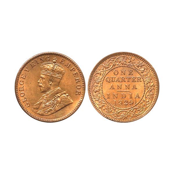 George V King & Emperor, Cupro Nickel 1/4 Anna, 1929, Calcutta Mint