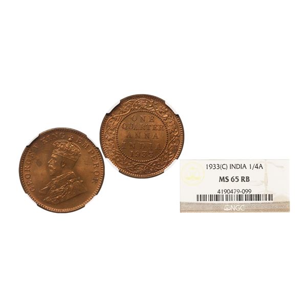 George V King Emperor, Copper ¼ Anna, 1933, Calcutta Mint