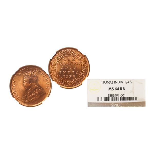 George V King Emperor, Copper ¼ Anna, 1936, Calcutta Mint