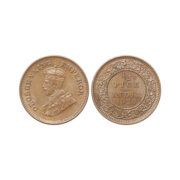 George V King Emperor, Copper ½ pice, 1928, Calcutta Mint