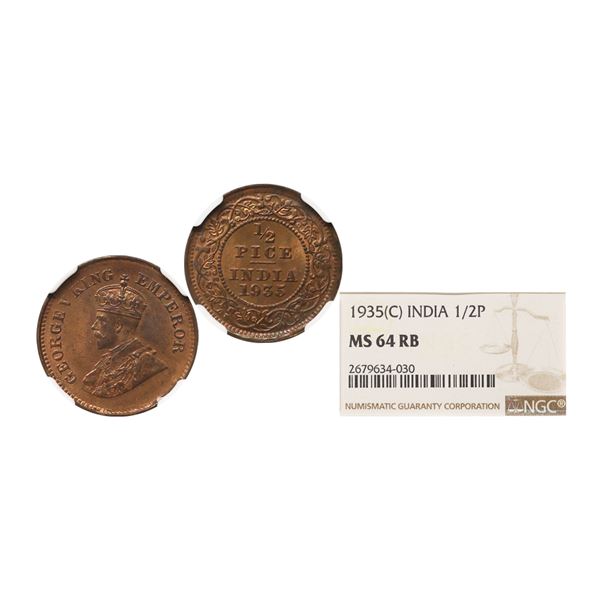 George V King Emperor, Copper 1/2 Pice, 1935, Calcutta Mint