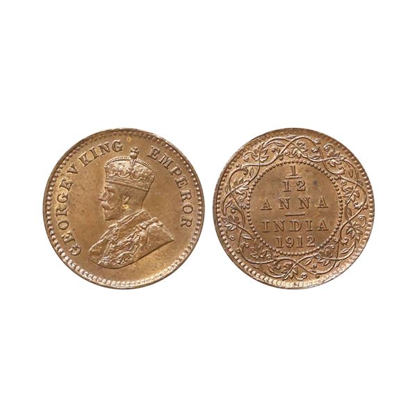 George V King Empreor, Copper 1/12 Anna, 1912, Calcutta Mint