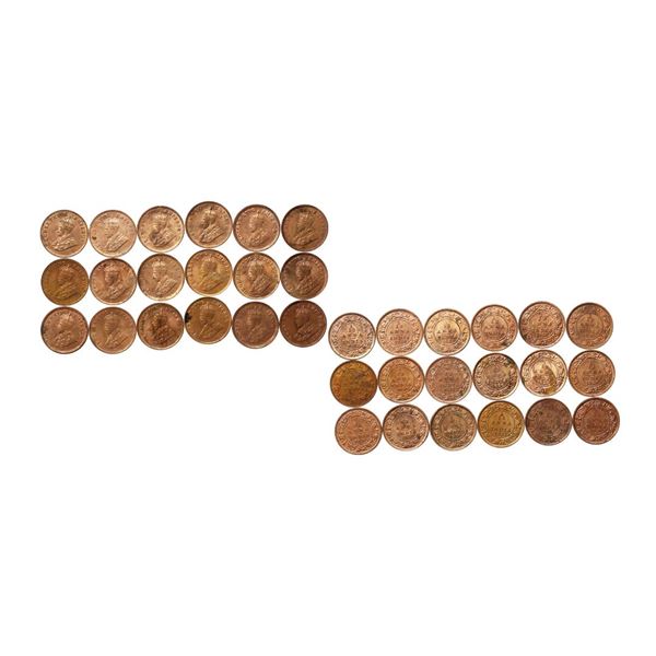 George V King Emperor, Copper 1/12 Annas, Set of 18 Coins, Calcutta mint, 1917, 1918 (3 Pi