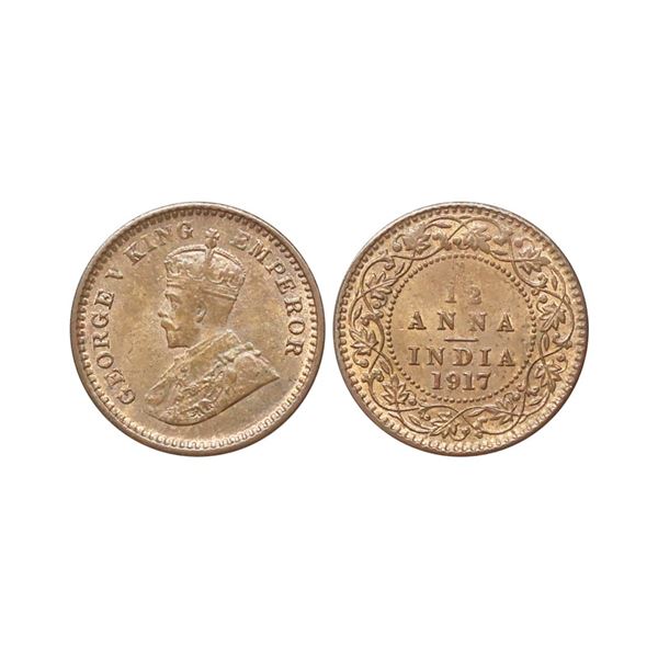 George V King Empreor, Copper 1/12 Anna, 1917, Calcutta Mint, Fine.