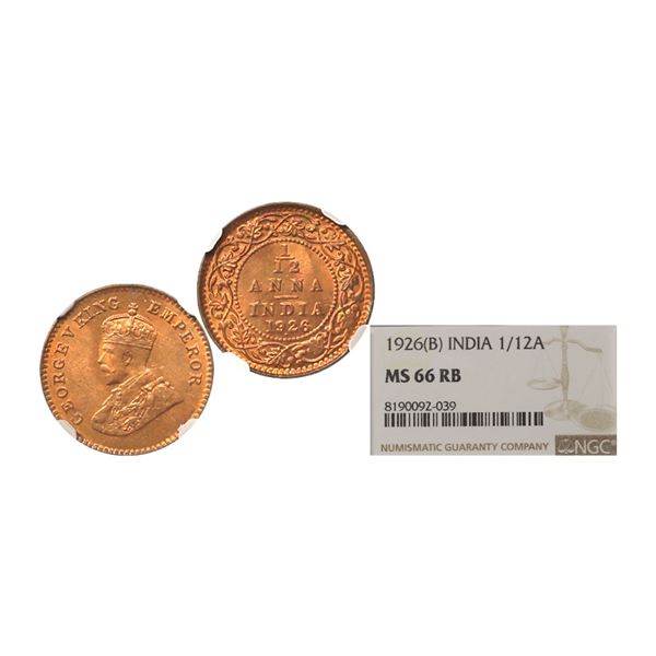 George V King & Emperor, Copper 1/12 Anna, 1926, Bombay Mint. George V King & Emperor,
