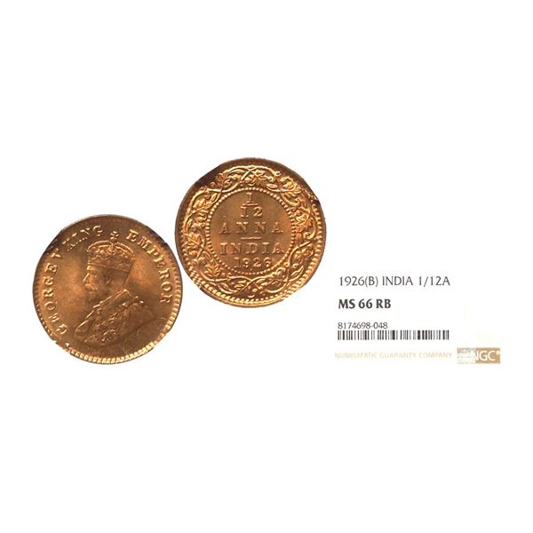 George V King Emperor, 1926, Copper 1/12 Anna, The coin features Extremely Rich details wi