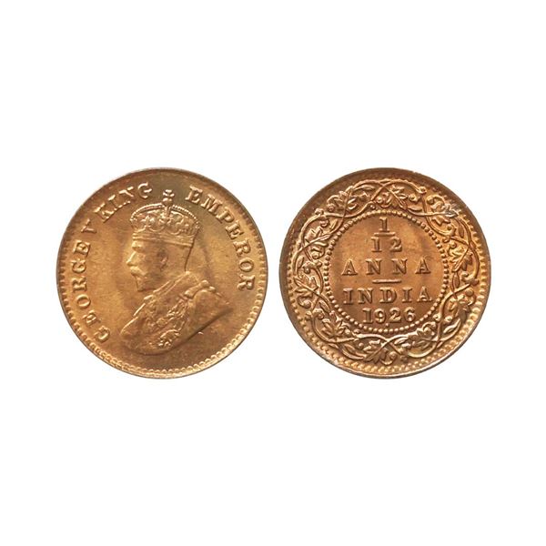 George V King Empreor, Copper 1/12 Anna, 1926, Bombay Mint, Aunc.
