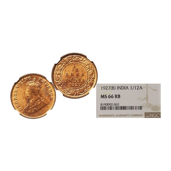 George V King & Emperor, Copper 1/12 Anna, 1927, Bombay Mint. George V King &amp; Emperor,