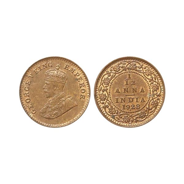 George V King Empreor, Copper 1/12 Anna, 1928, Bombay Mint, Fine+.