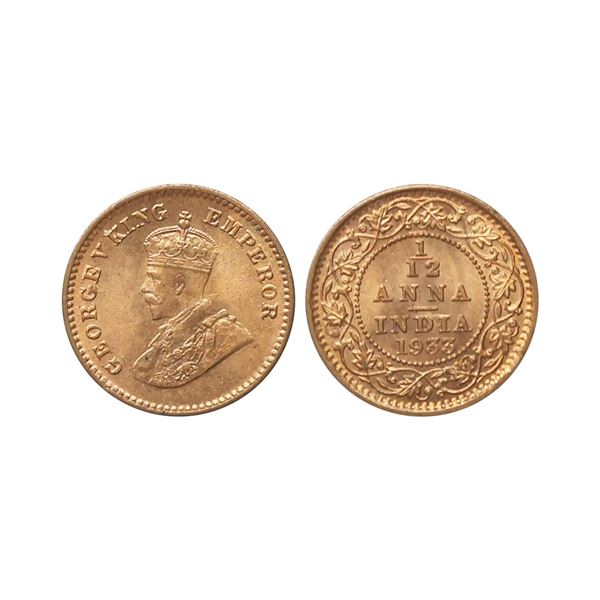 George V King & Emperor, Copper 1/12 Anna, 1933, Calcutta Mint. George V King & Empero