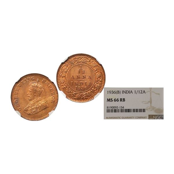 George V King & Emperor, Copper 1/12 Anna, 1936, Bombay Mint. George V King Emperor, Coppe