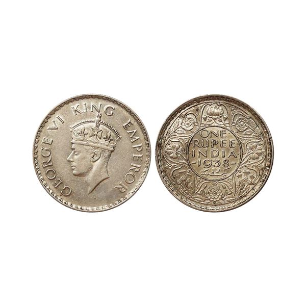 George VI King Emperor, Silver Rupee, 1938, Bombay Mint, Dot, AUNC, Rare.