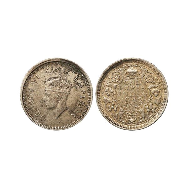 George VI King Emperor, 52% Silver Rupee, 1942, B(a) / I(a), Bombay Mint, Diamond, Slightl