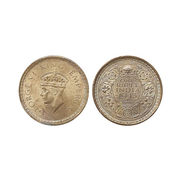 George VI King Empreor, 52% Silver Rupee, 1943, C / II, Bombay Mint, Diamond, UNC, Scarce.