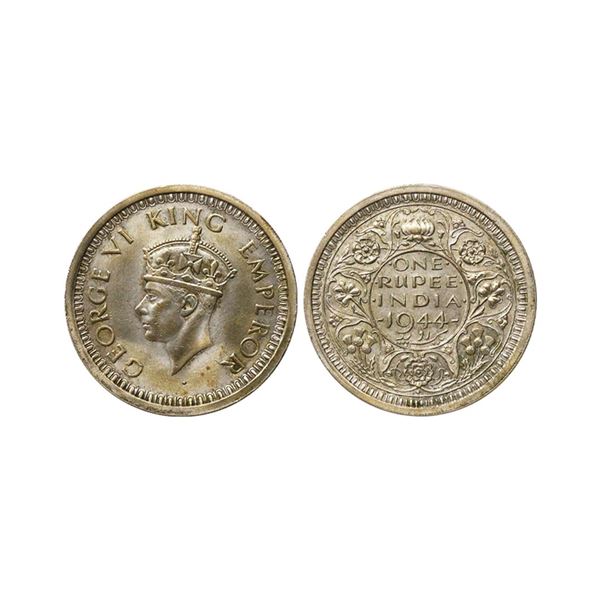 George VI King Emperor, 52% Silver Rupee, 1944, Bombay Mint, Dot, D / I(a), 7 - O ' Cl