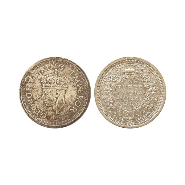 George VII King Emperor, 52% Silver Rupee, 1944, Bombay Mint. George VI King Emperor, 52% 