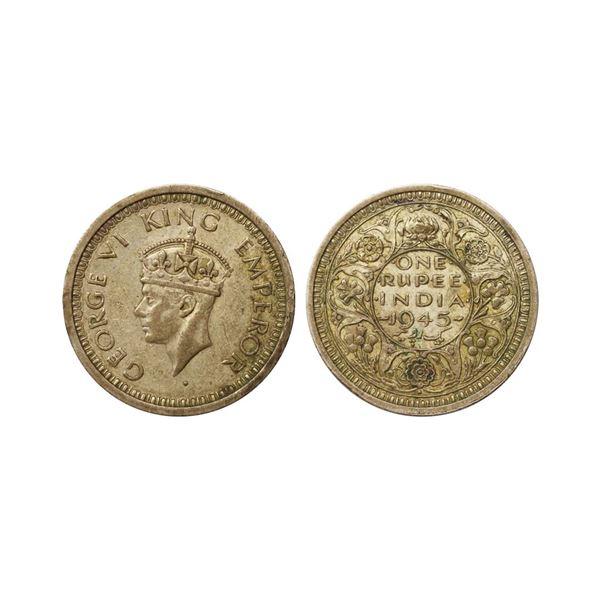 George VI King Emperor, 52% Silver Rupee, 1945, Bombay Mint, Dot, One - O ' Clock Erro