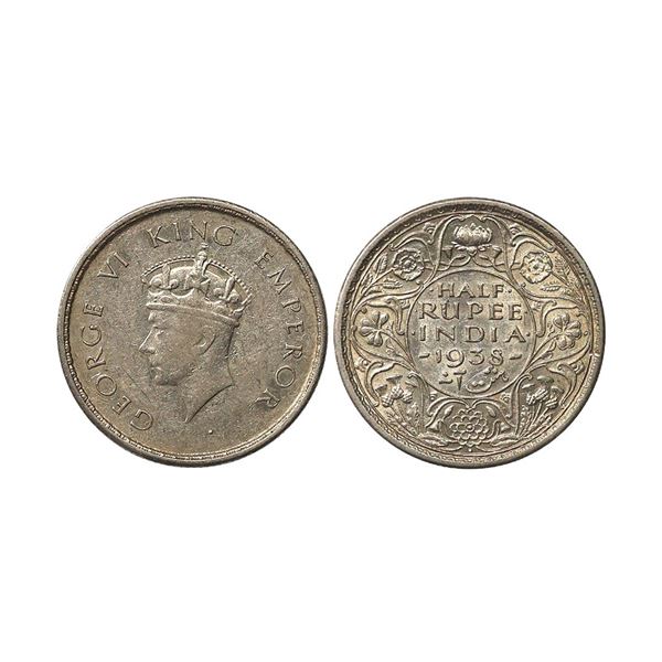George VI King Emperor, Silver 1/2 Rupee, 1938, Bombay Mint