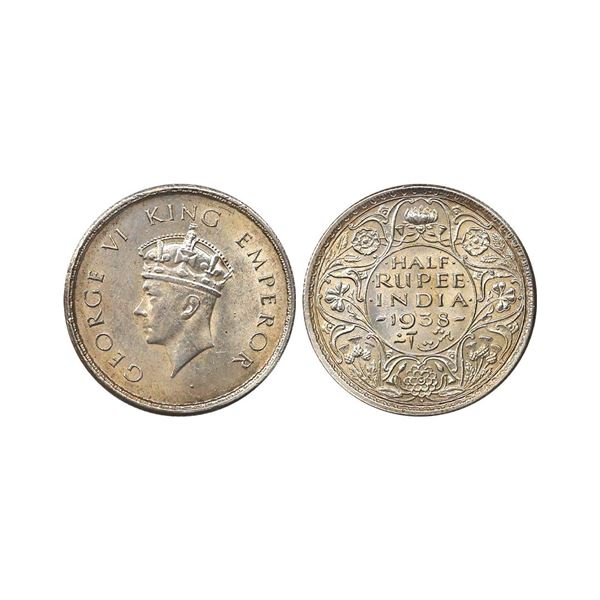 George VI King Emperor, Silver 1/2 Rupee, 1938, Bombay Mint