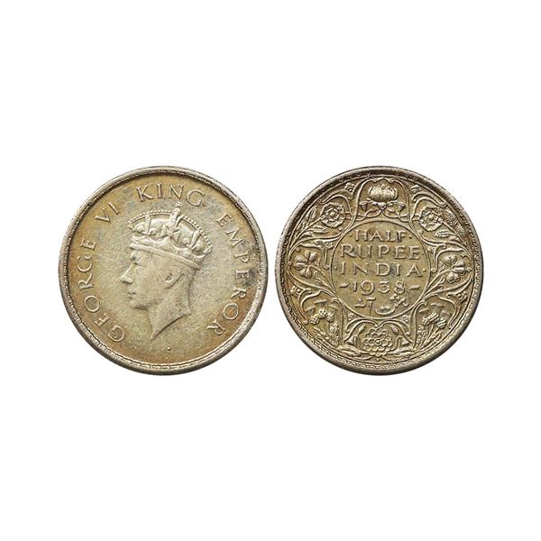 George VI King Emperor, Silver 1/2 Rupee, 1938, Bombay Mint