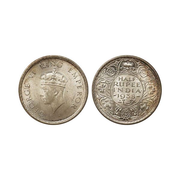 George VI King Empreor, Silver 1/2 Rupee, 1938, Bombay Mint