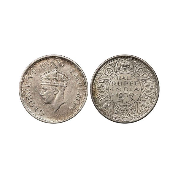George VI King Emperor, Silver 1/2 Rupee, 1939, Calcutta Mint