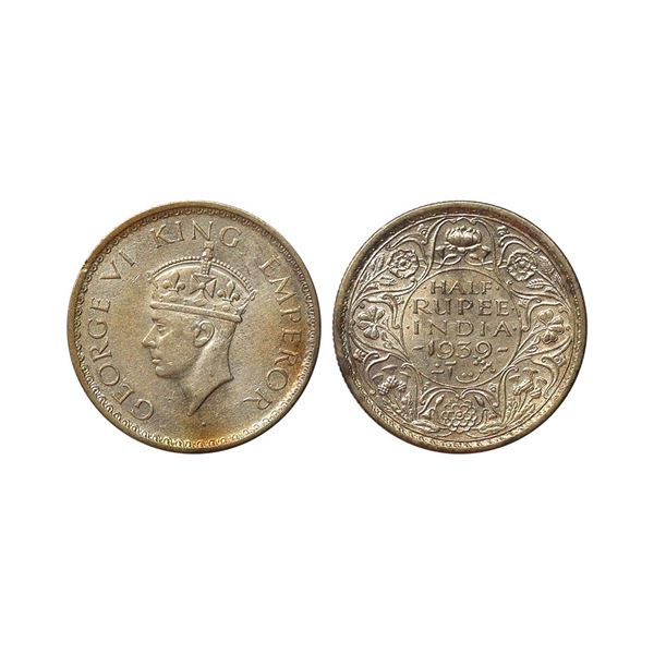 George VI King Emperor, Silver 1/2 Rupee, 1939, Calcutta Mint