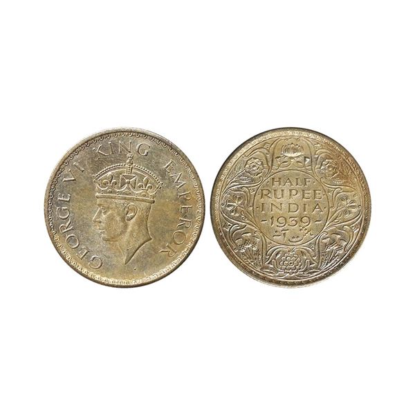 George VI King Emperor, Silver 1/2 Rupee, 1939, Calcutta Mint