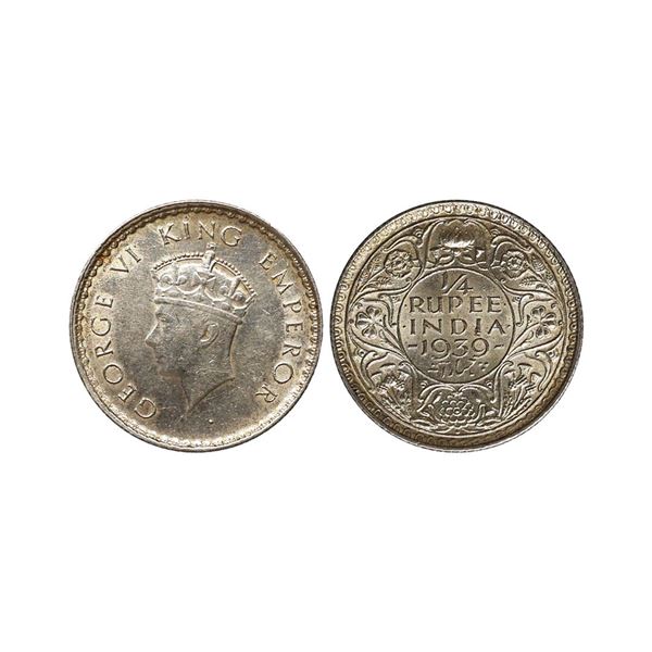George VI King Emperor, Silver 1/4 Rupee, 1939, Bombay Mint