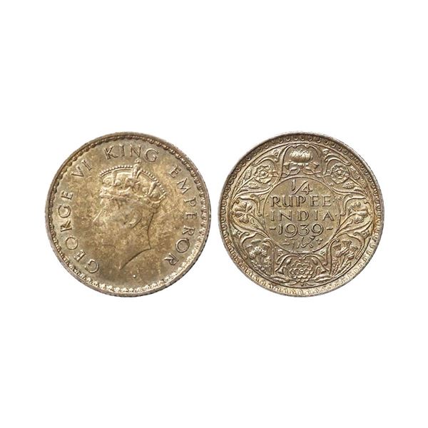 George VI King Emperor, Silver 1/4 Rupee, 1939, Bombay Mint