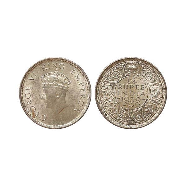 George VII King Emperor, Silver 1/4 Rupee, 1939, Bombay Mint