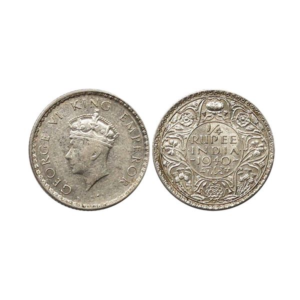 George VI King Emperor, Silver 1/4 Rupee, 1940, Bombay Mint