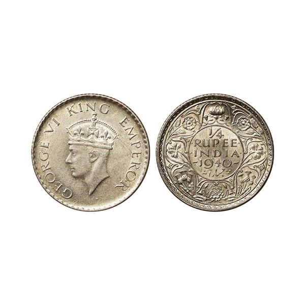 George VI King Emperor, Silver 1/4 Rupee, 1940, Calcutta Mint