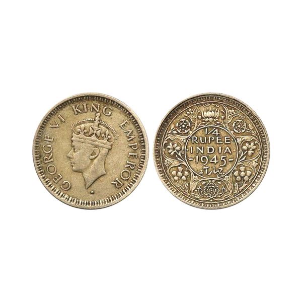 George VI King Emperor, 52% Silver 1/4 Rupee, 1945, Bombay Mint